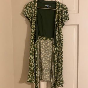 Urban Outfitters Green and White Floral Wrap Dress